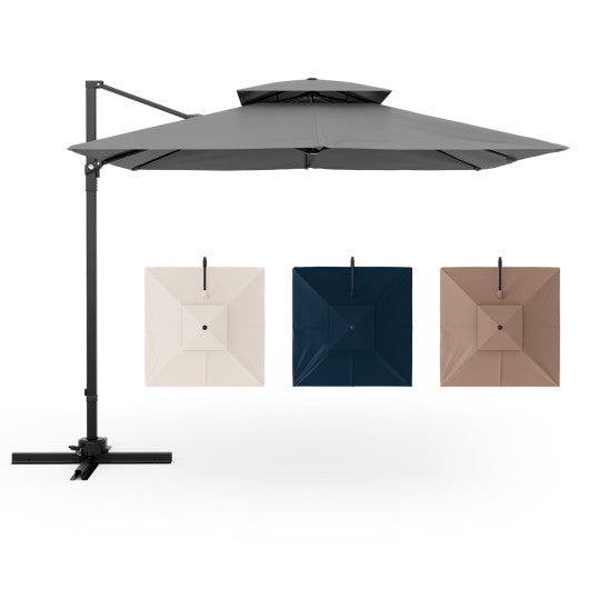 9.5 Feet Cantilever Patio Umbrella with 360 ° Rotation and Double Top-Gray