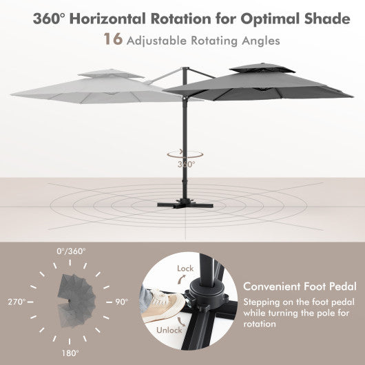 9.5 Feet Cantilever Patio Umbrella with 360 ° Rotation and Double Top-Gray