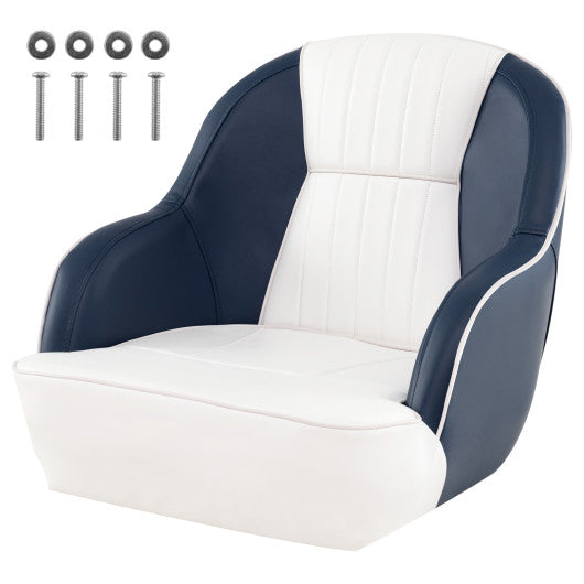 Captain Bucket Seat Pontoon Boat Chair with PVC Leather and Armrests-Blue