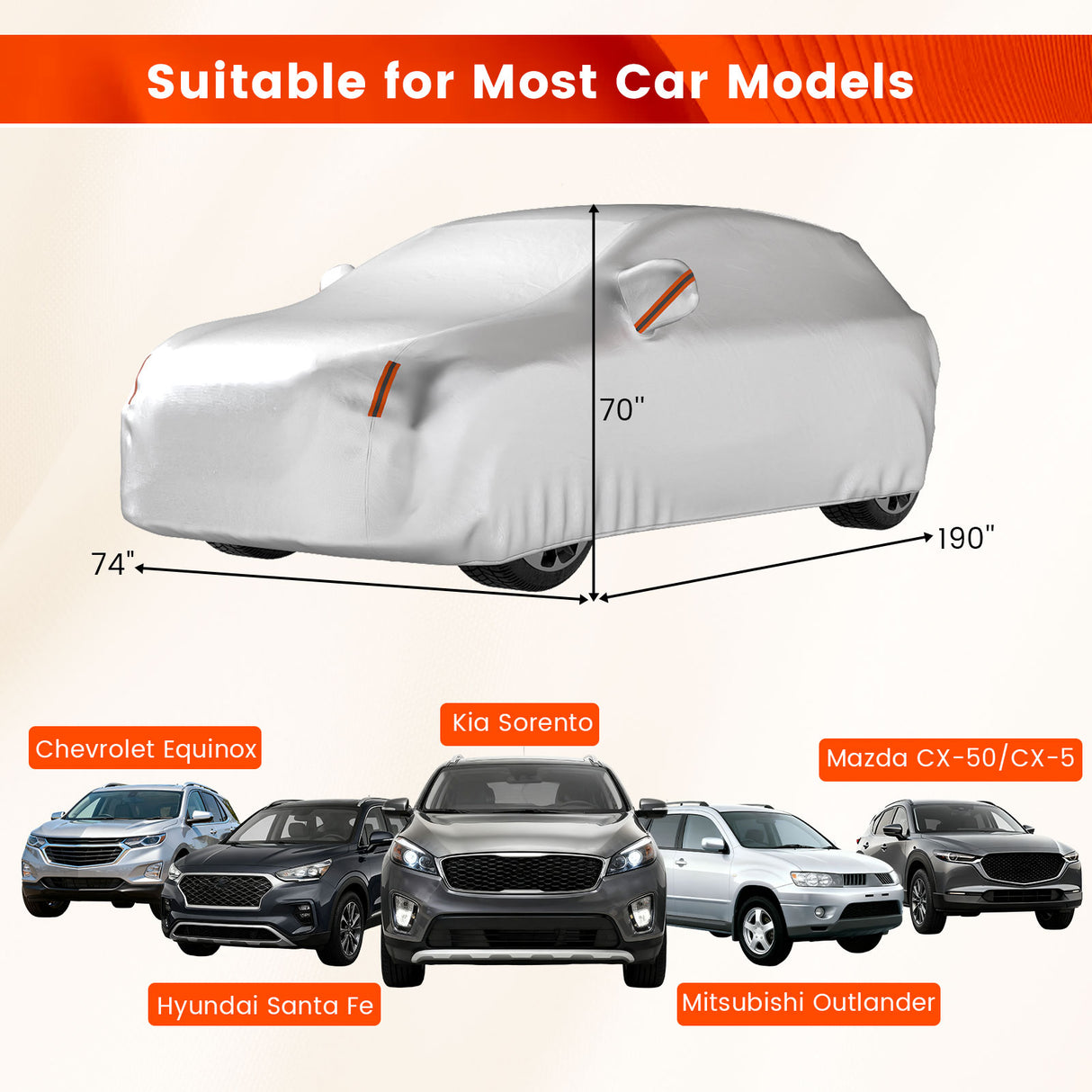 Car Cover for Automobiles 190 Inch Rain Sun UV Protection Universal Fit SUV Chevrolet Hyundai Kia Mazda
