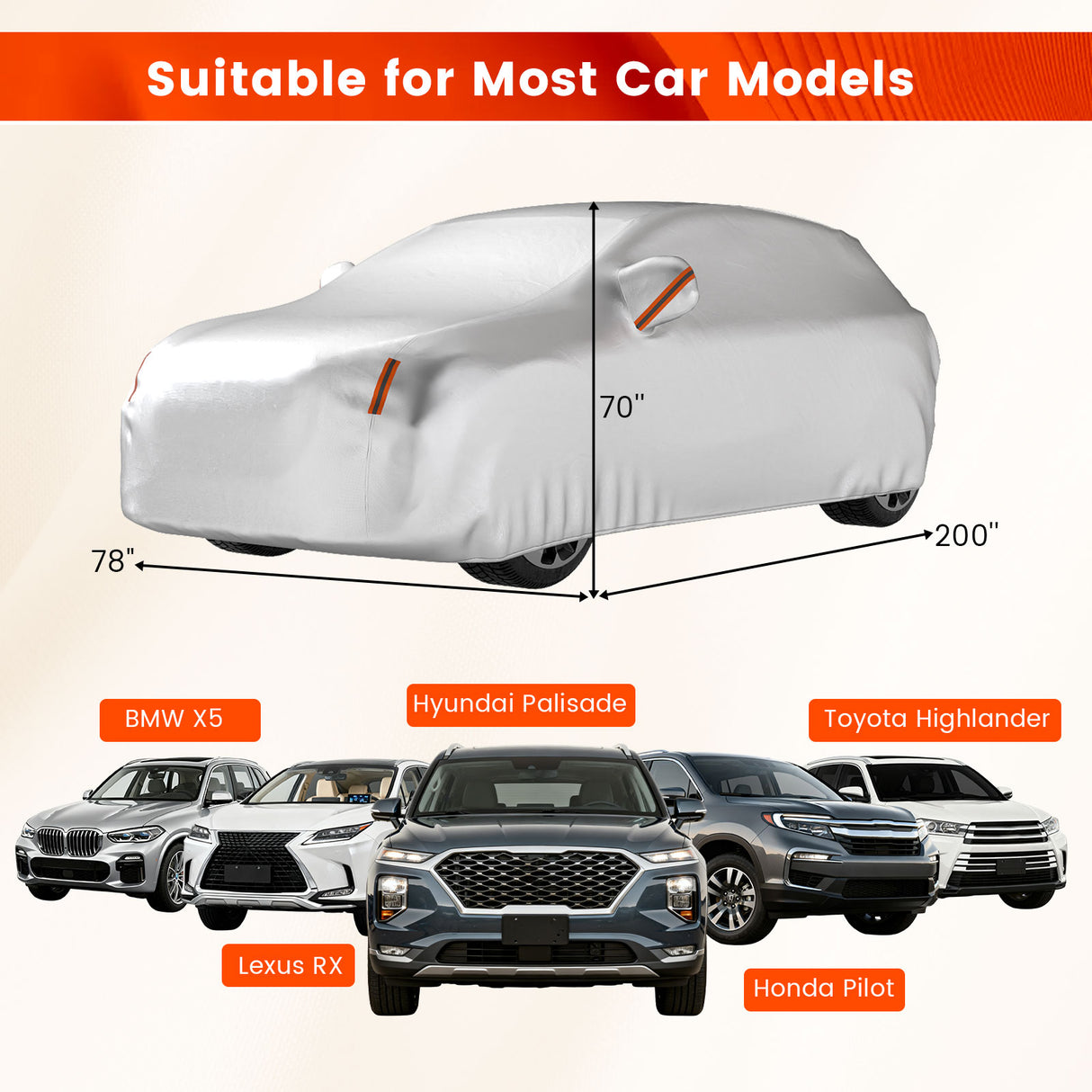 Car Cover for Automobiles 200 Inch Rain Sun UV Protection Fit SUV BMW Honda Lexus Mercedes-Benz