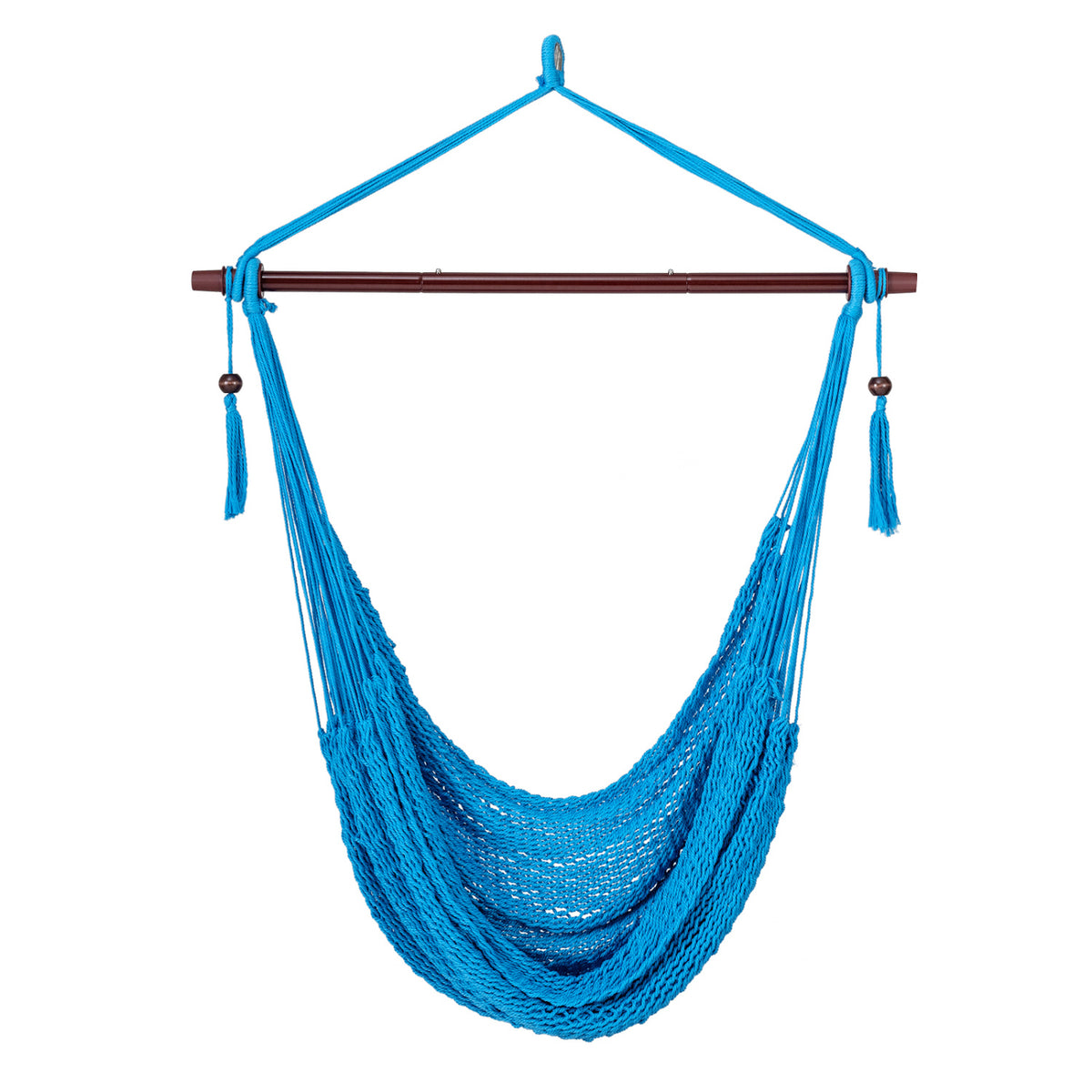 Caribbean Hammock Chair with Metal Spreader Bar Woven Rope Swing-Blue