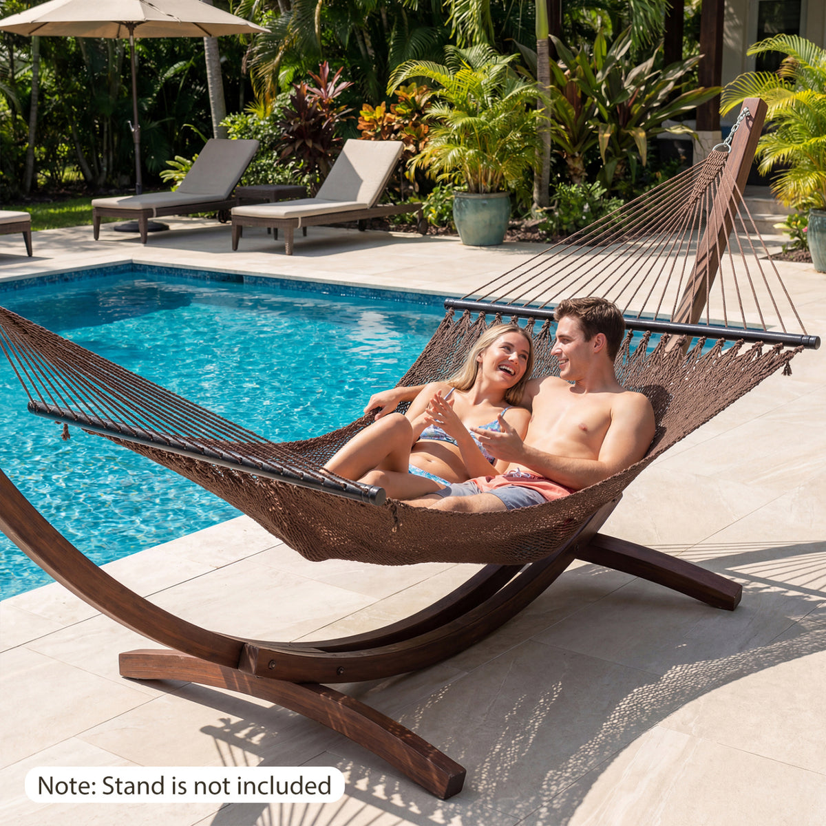 Caribbean Hammock with Spreader Bar for Patio Poolside-Brown