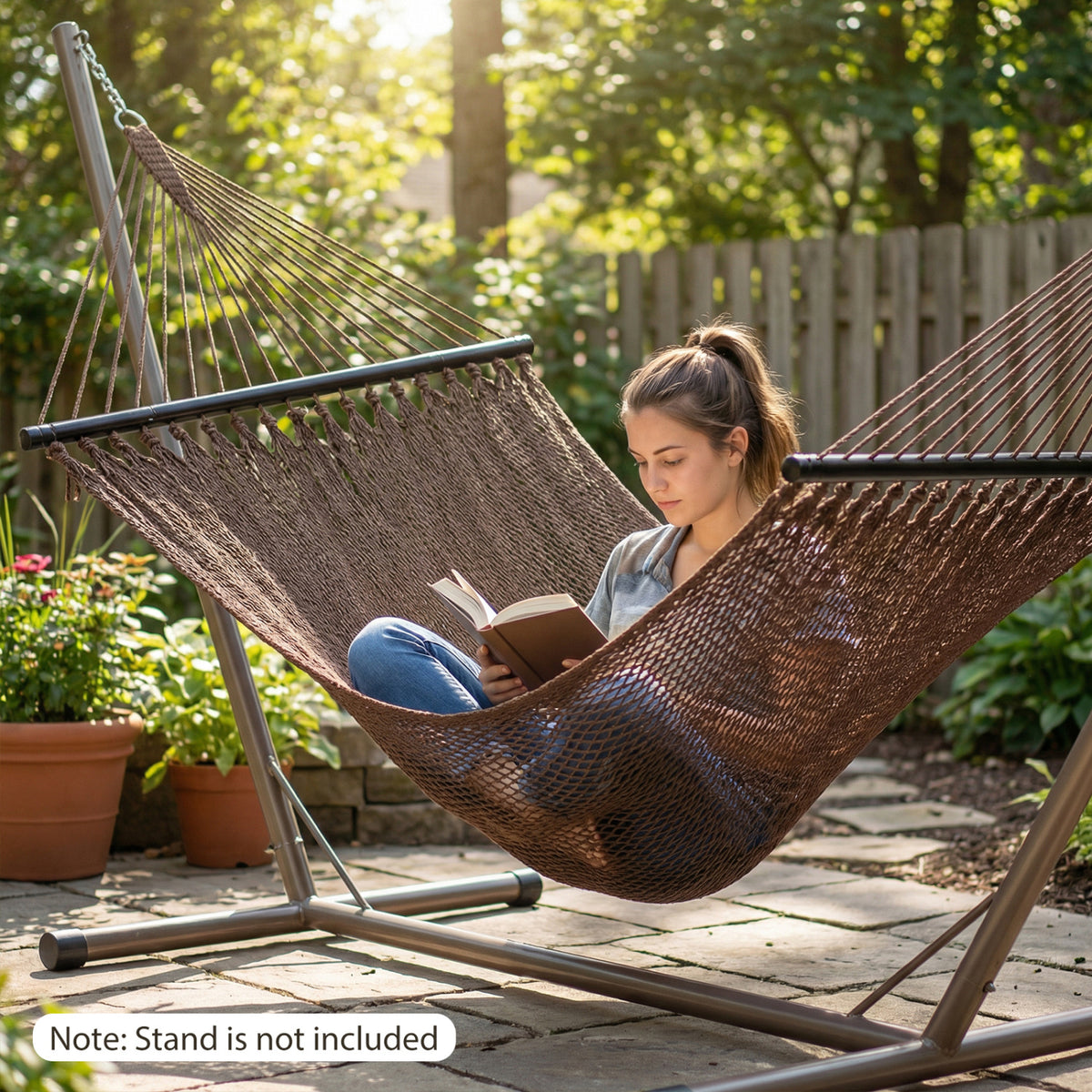 Caribbean Hammock with Spreader Bar for Patio Poolside-Brown