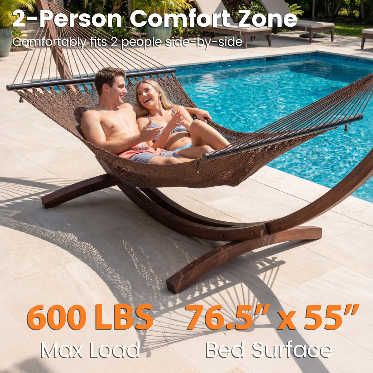 Caribbean Hammock with Spreader Bar for Patio Poolside-Brown