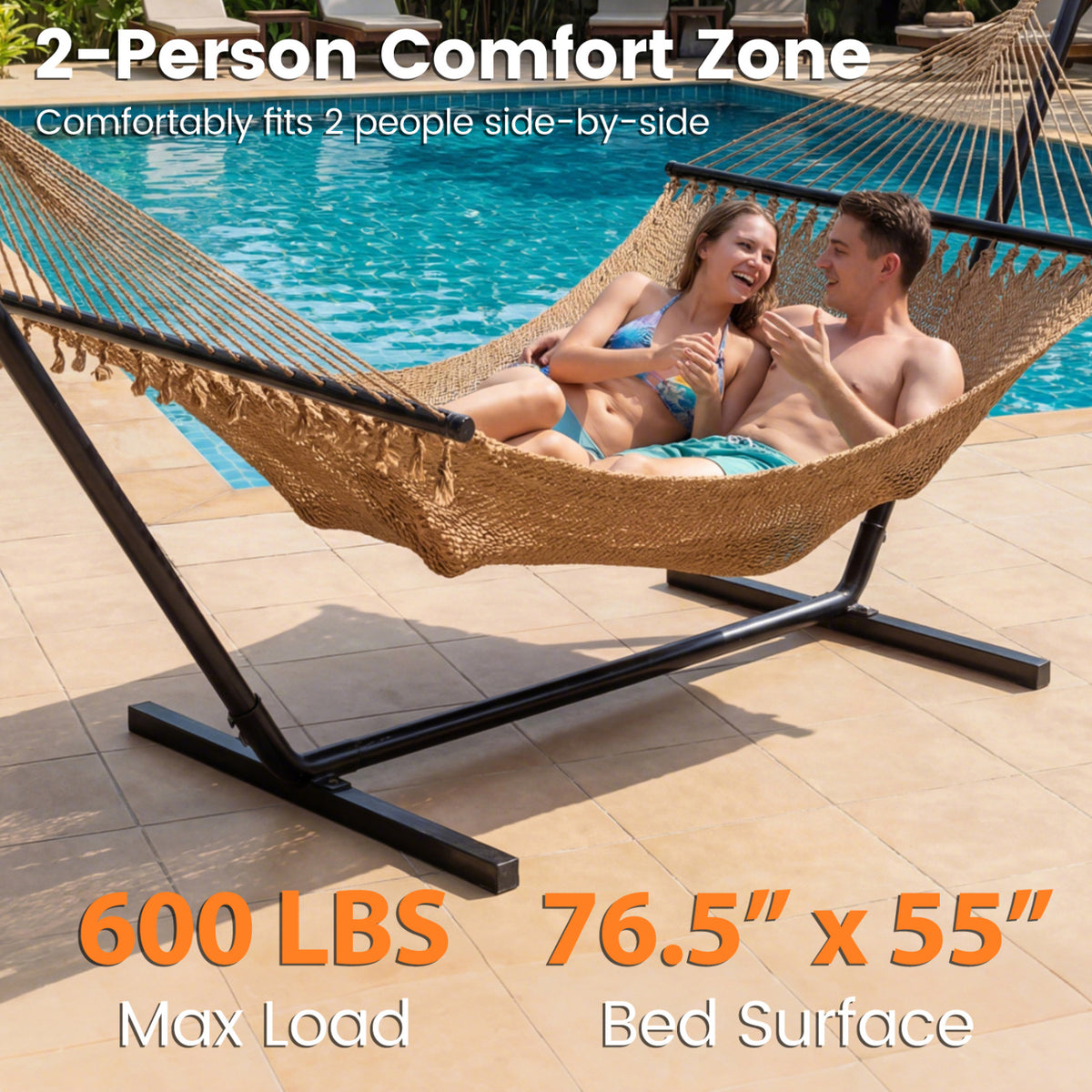 Caribbean Hammock with Spreader Bar for Patio Poolside-Khaki