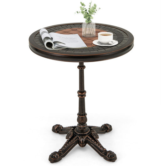 24" Round Patio Dining Table Weather-resistant Cast Aluminum Table-Bronze