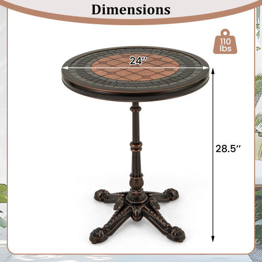 24" Round Patio Dining Table Weather-resistant Cast Aluminum Table-Bronze
