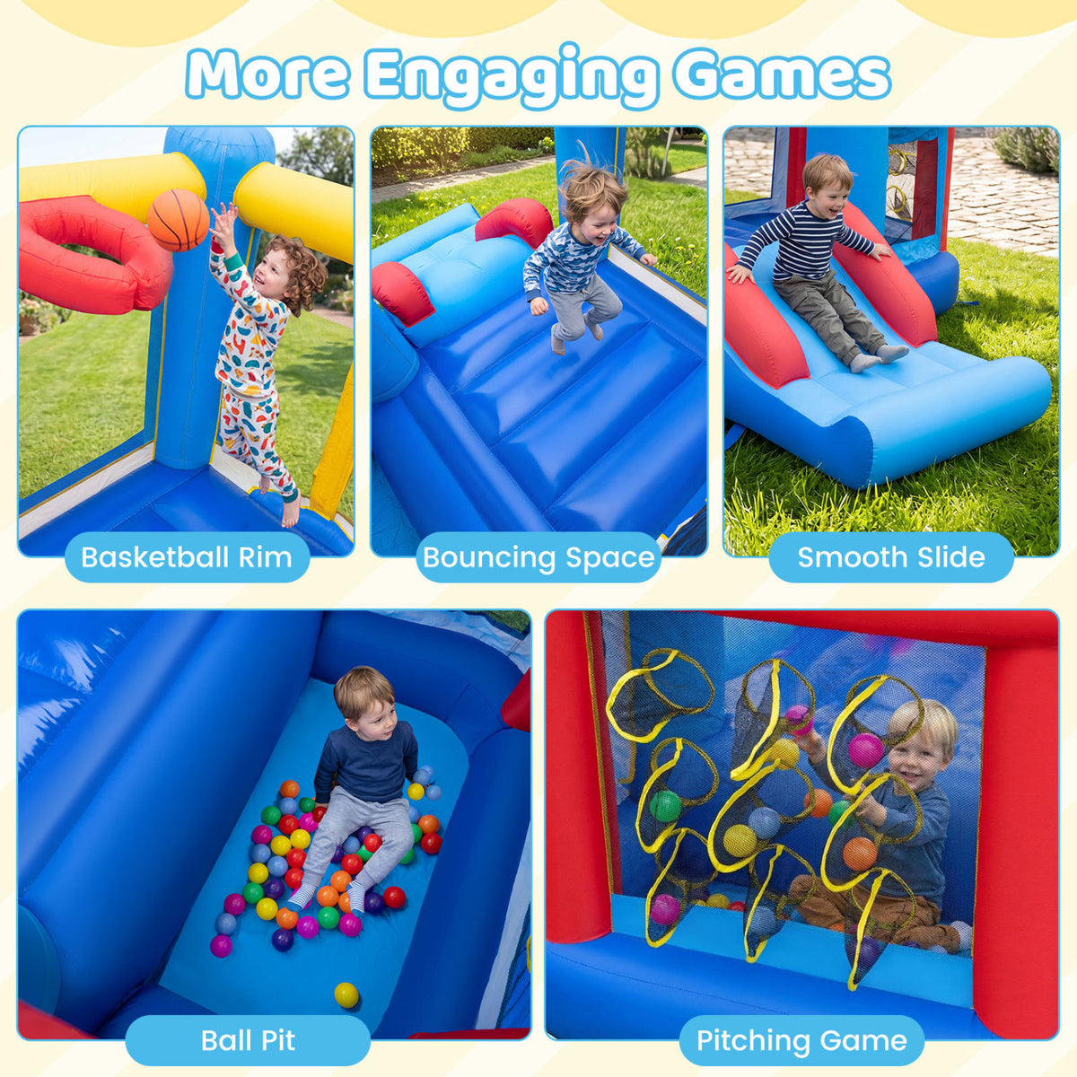 Inflatable Bounce House with Slide Ball Pit & Pitching Game for Birthday Party Carnival
