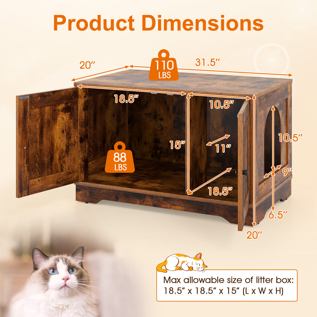 Cat Litter Box Enclosure Furniture Indoor Wooden Cat House End Side Table Nightstand-Brown