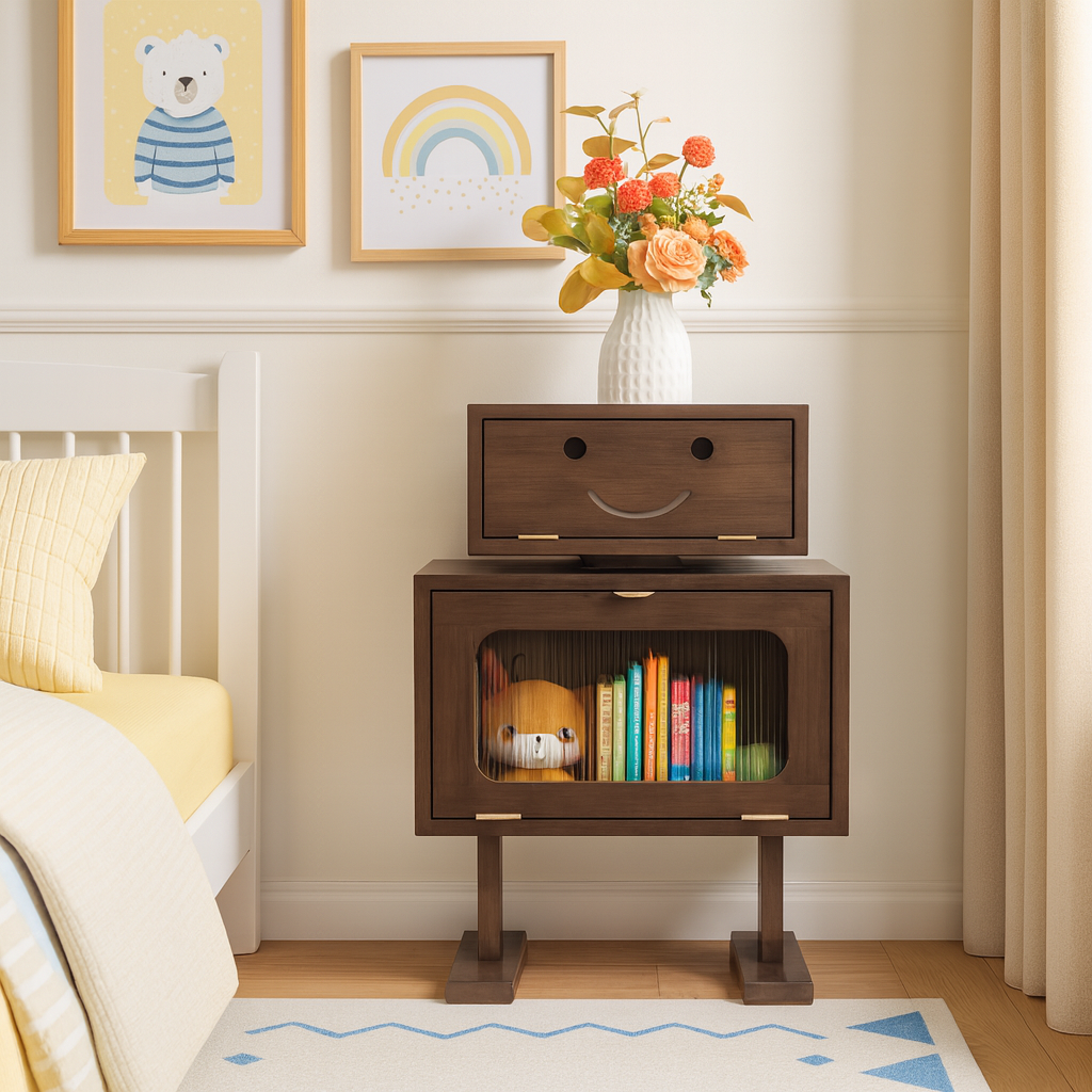 27" Retro Wooden Robot Storage Cabinet