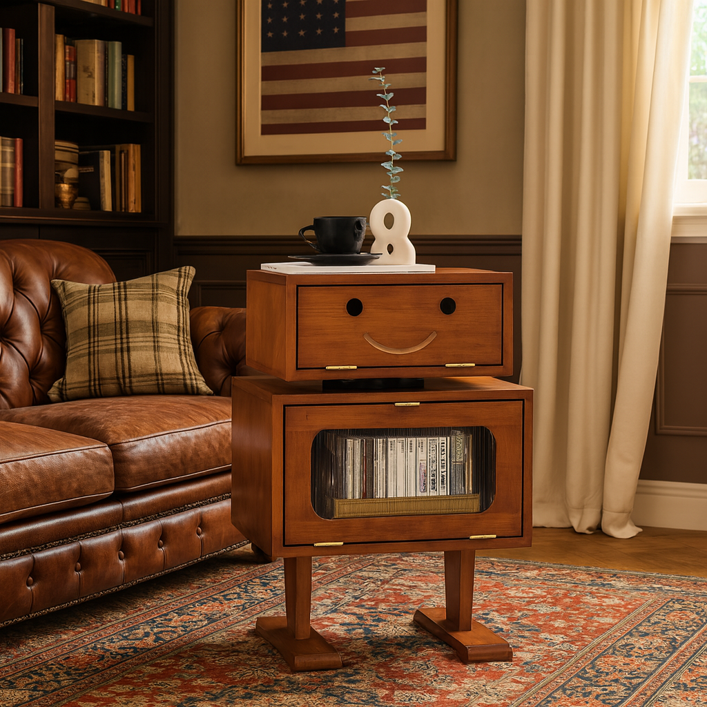 27" Retro Wooden Robot Storage Cabinet