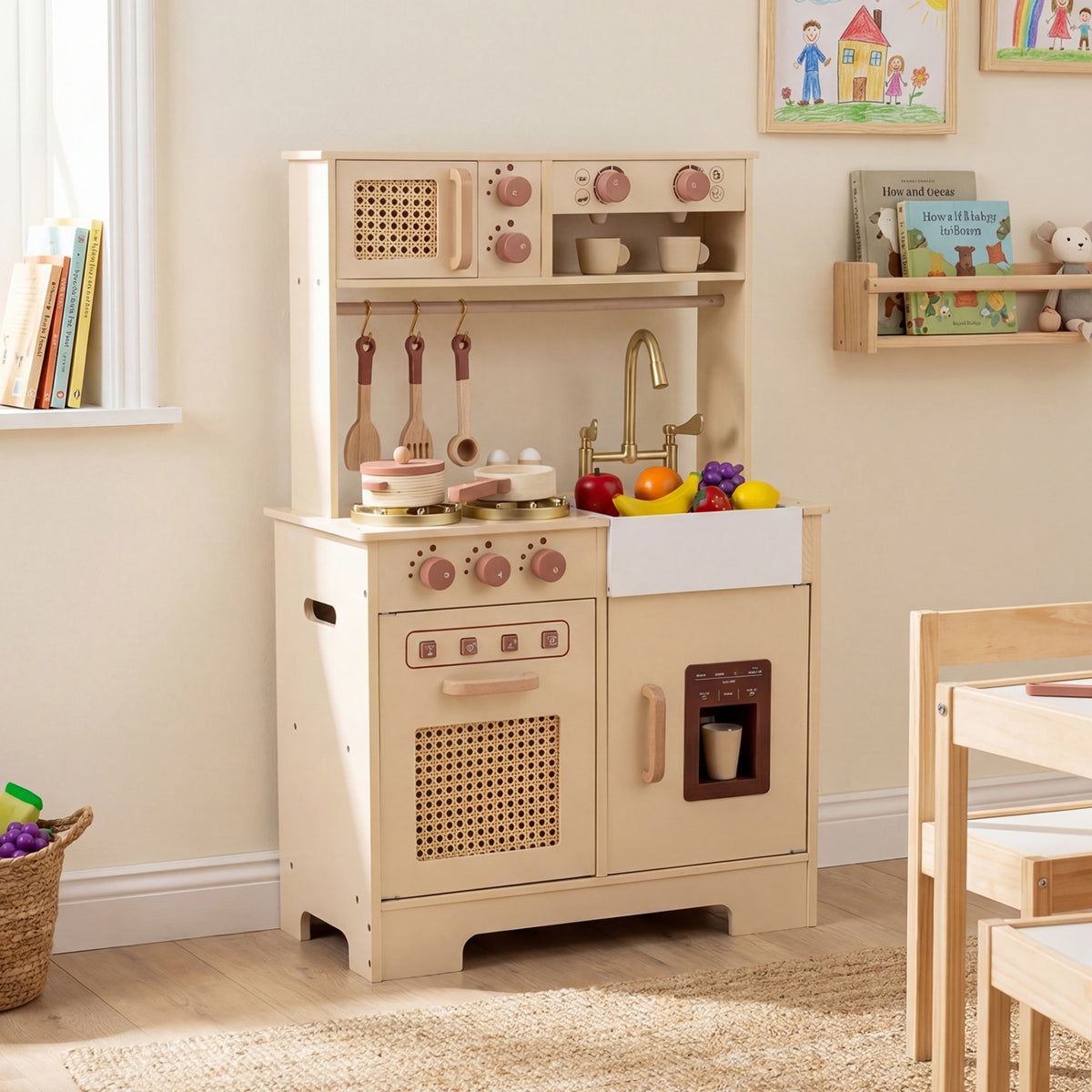 Chef Pretend Play Kitchen for Kids with Realistic Lights and Sounds-Yellow