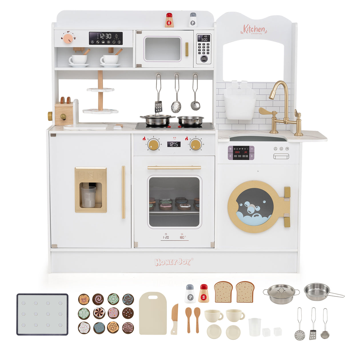 Children Pretend Toy Kitchen Playset with Light and Sound-White