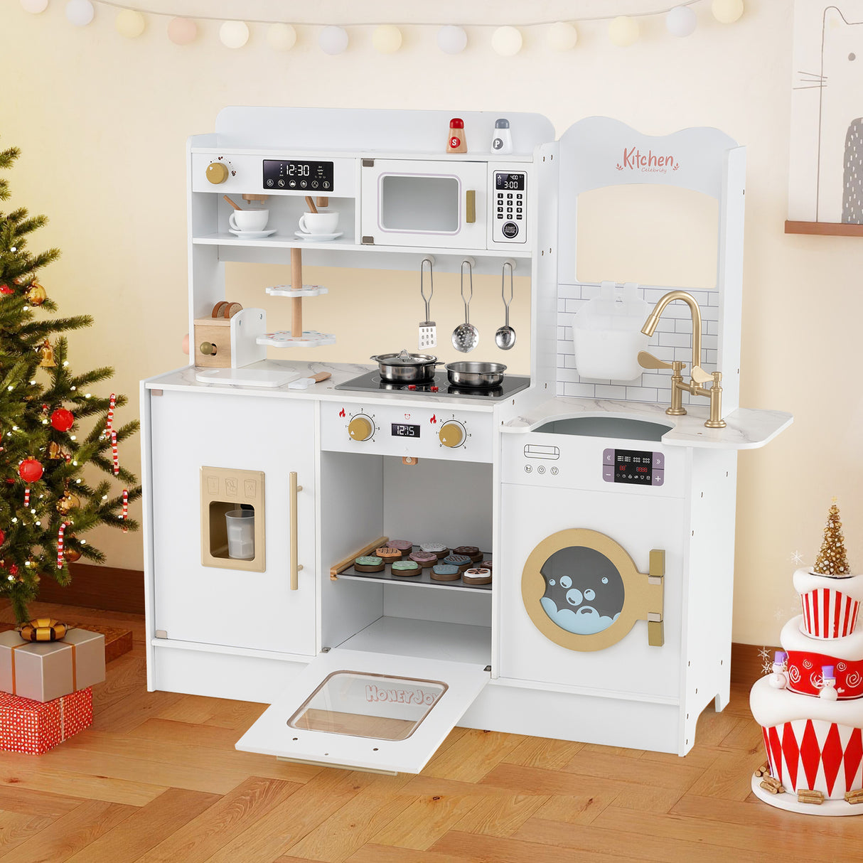 Children Pretend Toy Kitchen Playset with Light and Sound-White