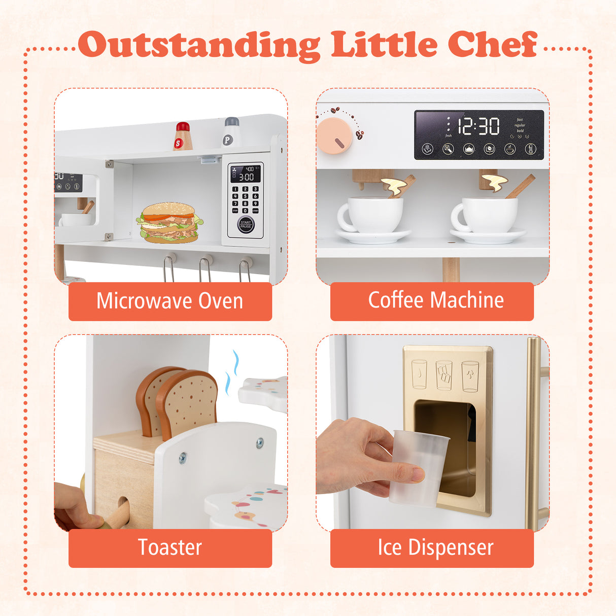 Children Pretend Toy Kitchen Playset with Light and Sound-White
