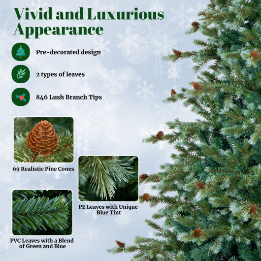 6/7/8 Feet Christmas Tree with Warm White LED Lights and Pine Cones-7 ft