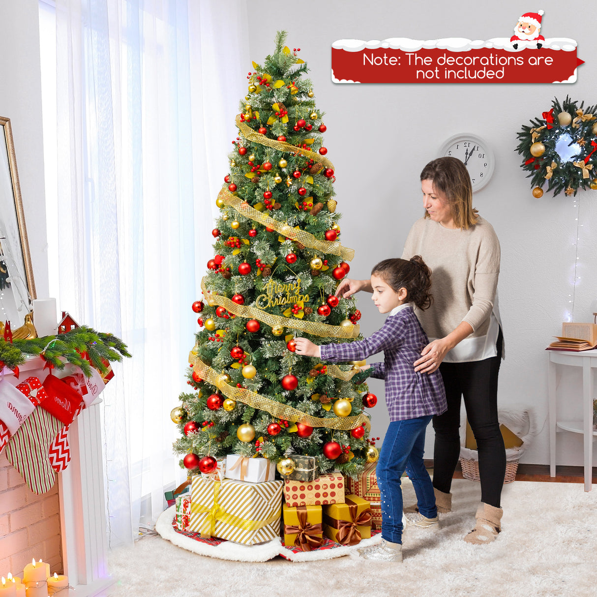 5/7.5/9 FT Pre-Lit Artificial Christmas Tree with 453/1096/1416 PVC and Pine Needles-L