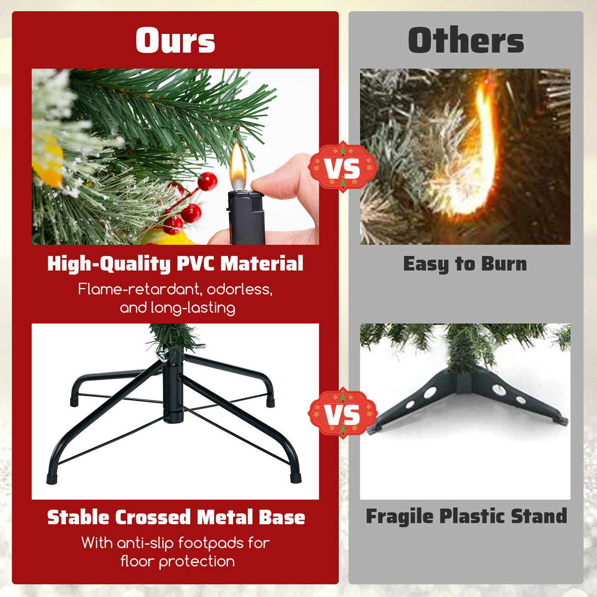 5/7.5/9 FT Pre-Lit Artificial Christmas Tree with 453/1096/1416 PVC and Pine Needles-L