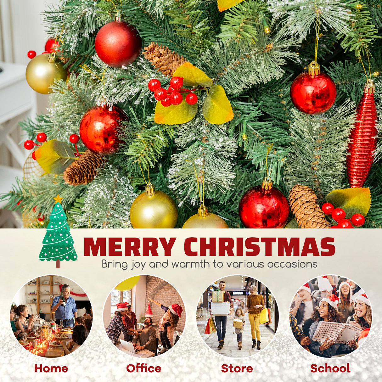 5/7.5/9 FT Pre-Lit Artificial Christmas Tree with 453/1096/1416 PVC and Pine Needles-L