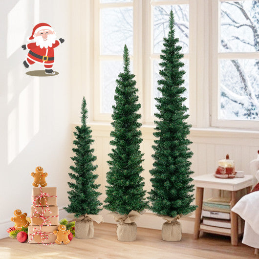 Set of 3 Pre-Lit Artificial Christmas Trees with 415 Green Branch Tips