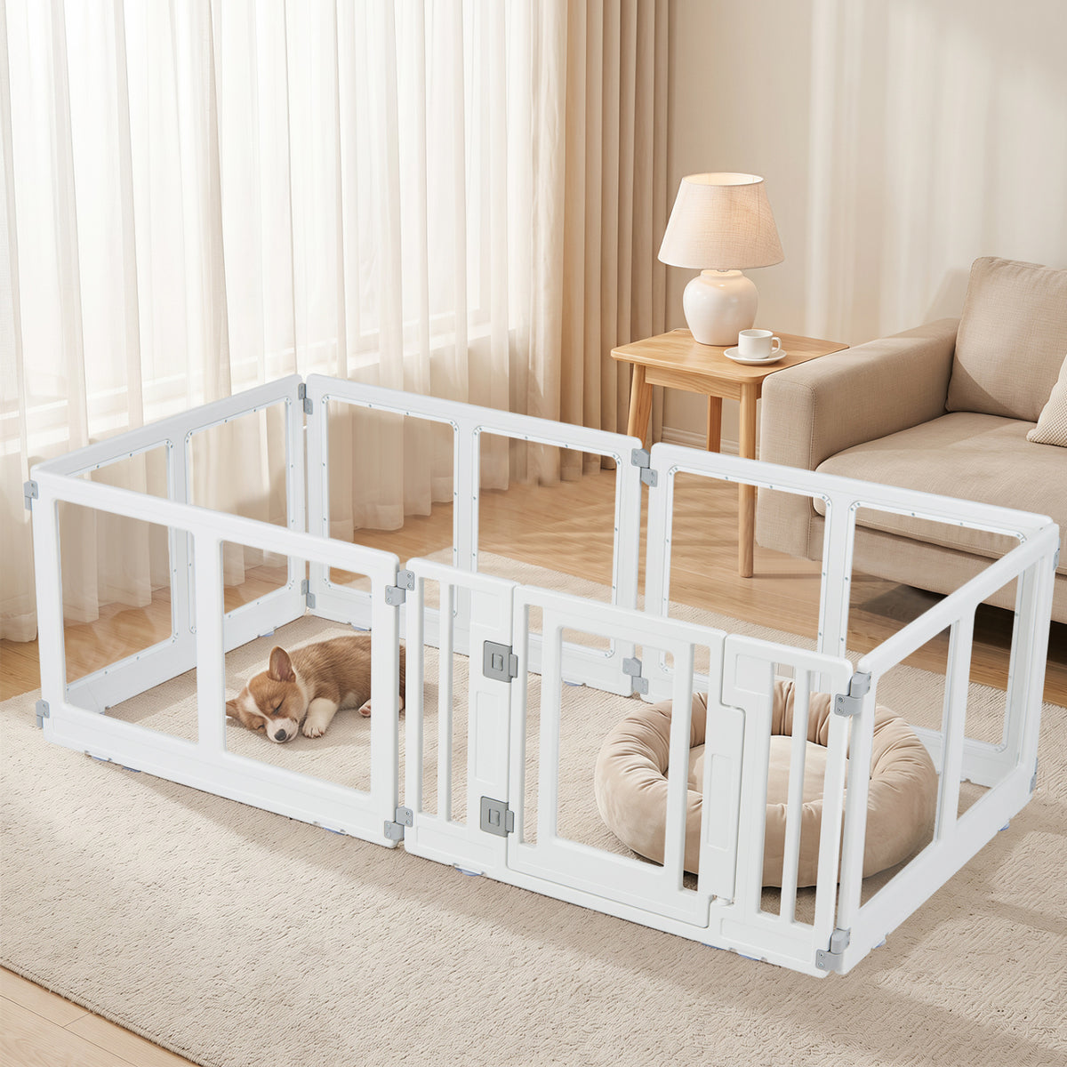 Clear Plastic Dog Playpen with Secure Locking Door-6 Panel