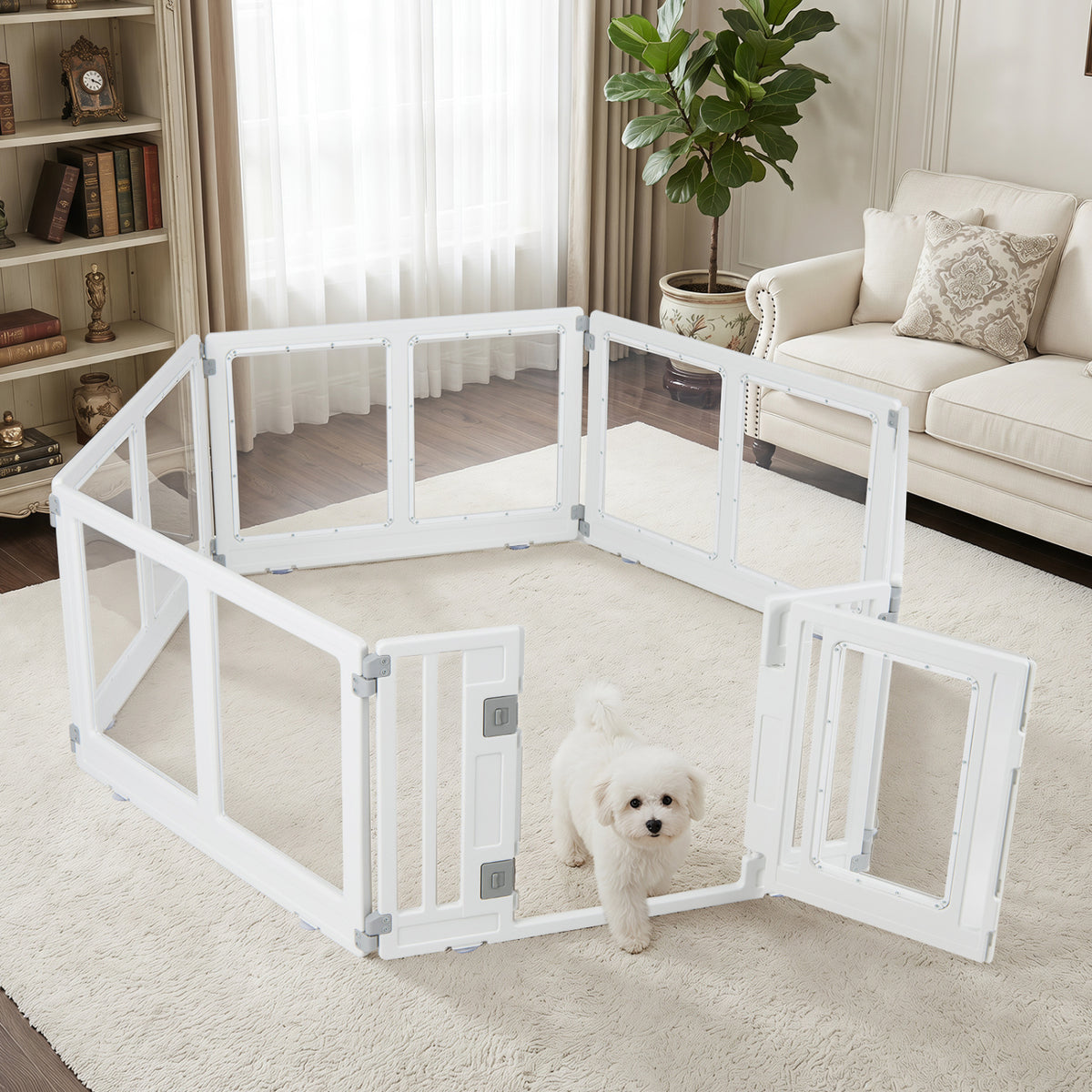 Clear Plastic Dog Playpen with Secure Locking Door-6 Panel