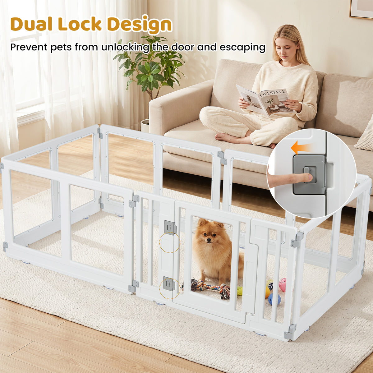 Clear Plastic Dog Playpen with Secure Locking Door-6 Panel