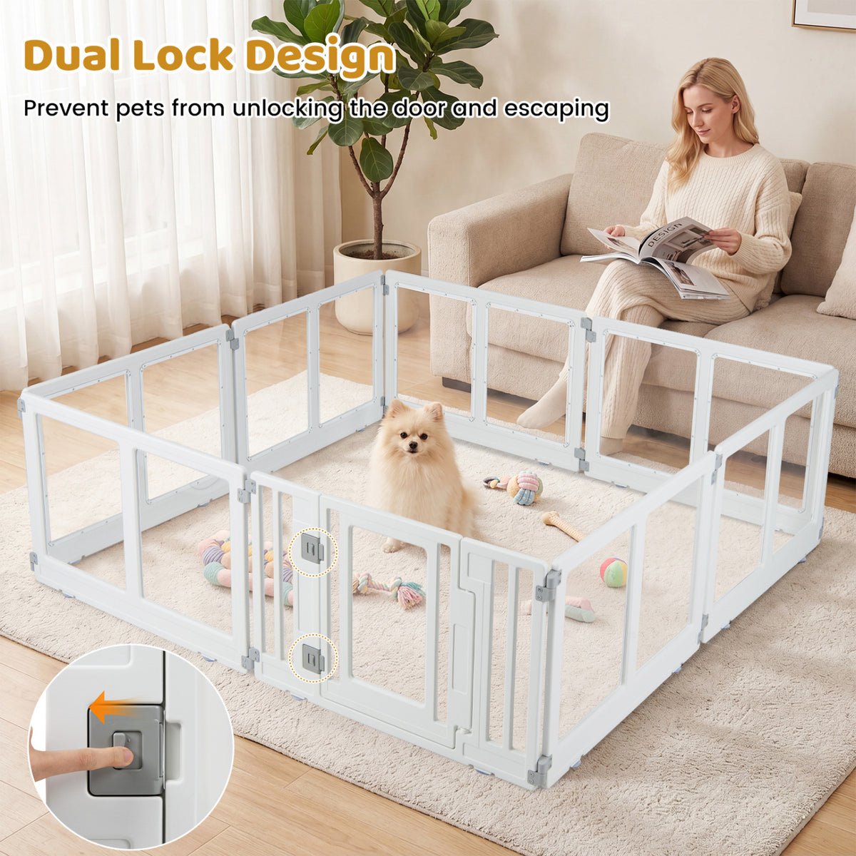 Clear Plastic Dog Playpen with Secure Locking Door-8 Panel
