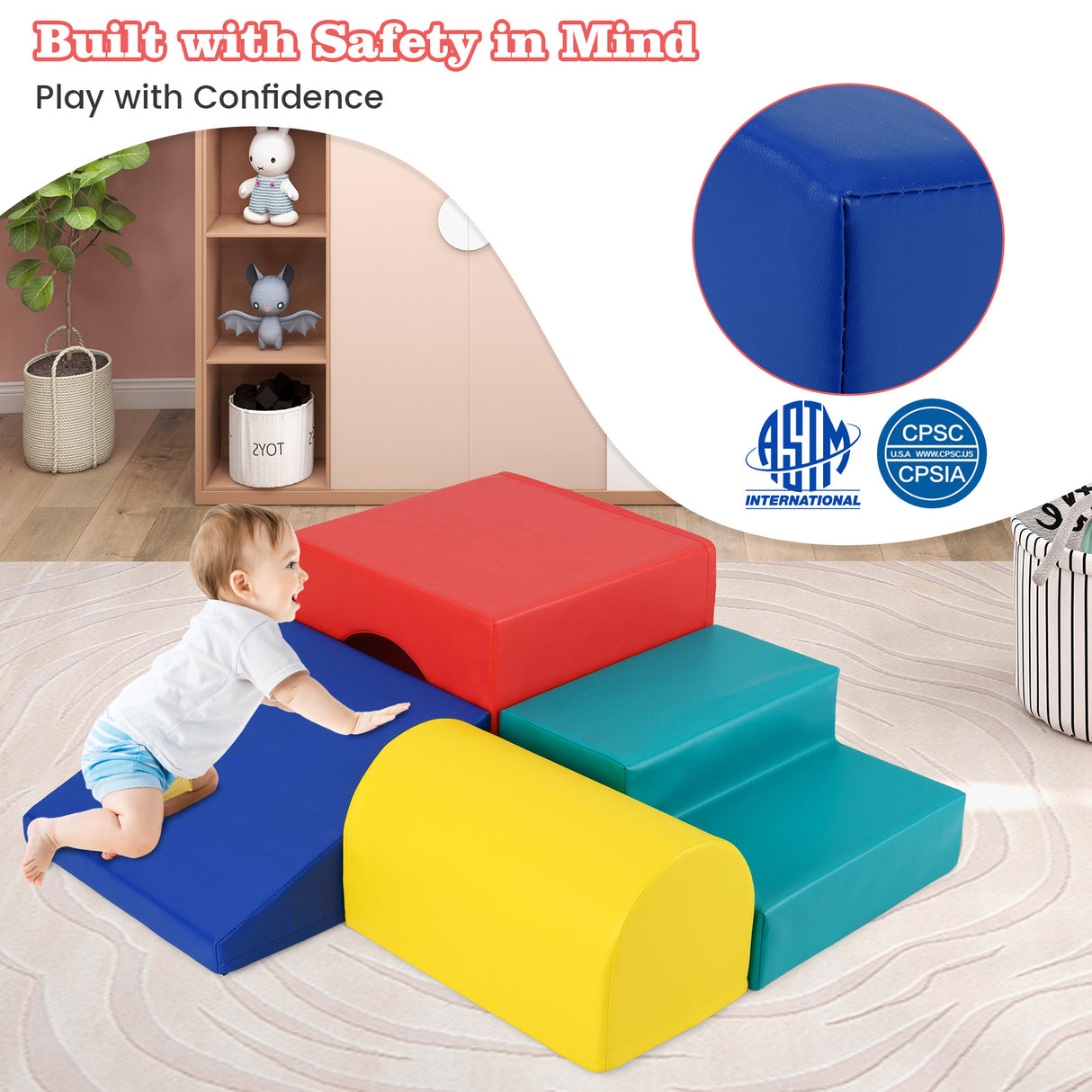 Climb and Crawl Foam Block Play Set for Infant Baby-Red