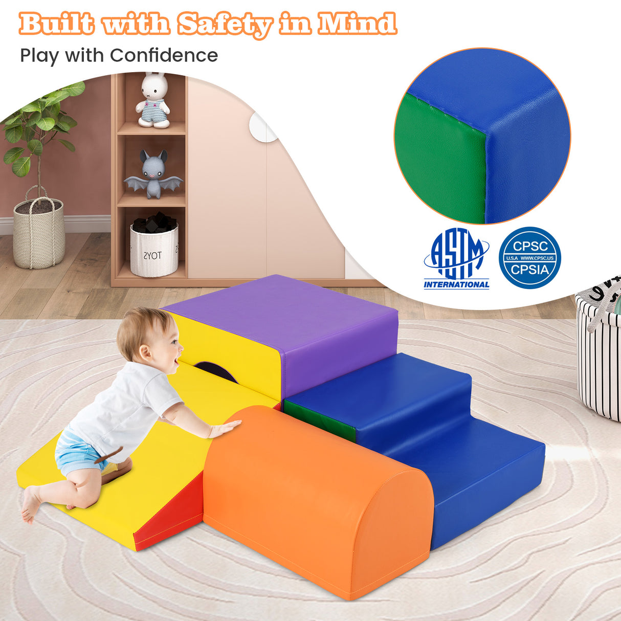 Climb and Crawl Foam Block Play Set for Infant Baby-Orange