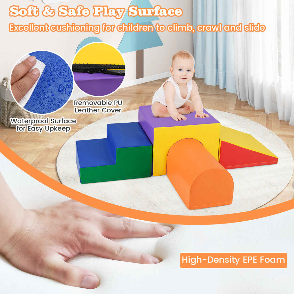 Climb and Crawl Foam Block Play Set for Infant Baby-Orange