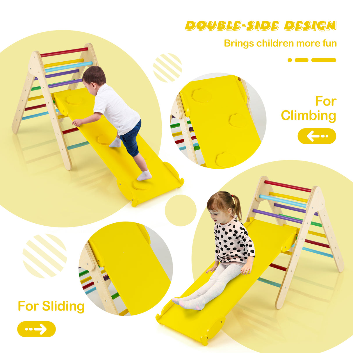 Patented 3-in-1 Wooden Climbing Triangle Set Triangle Climber with Ramp-Multicolor