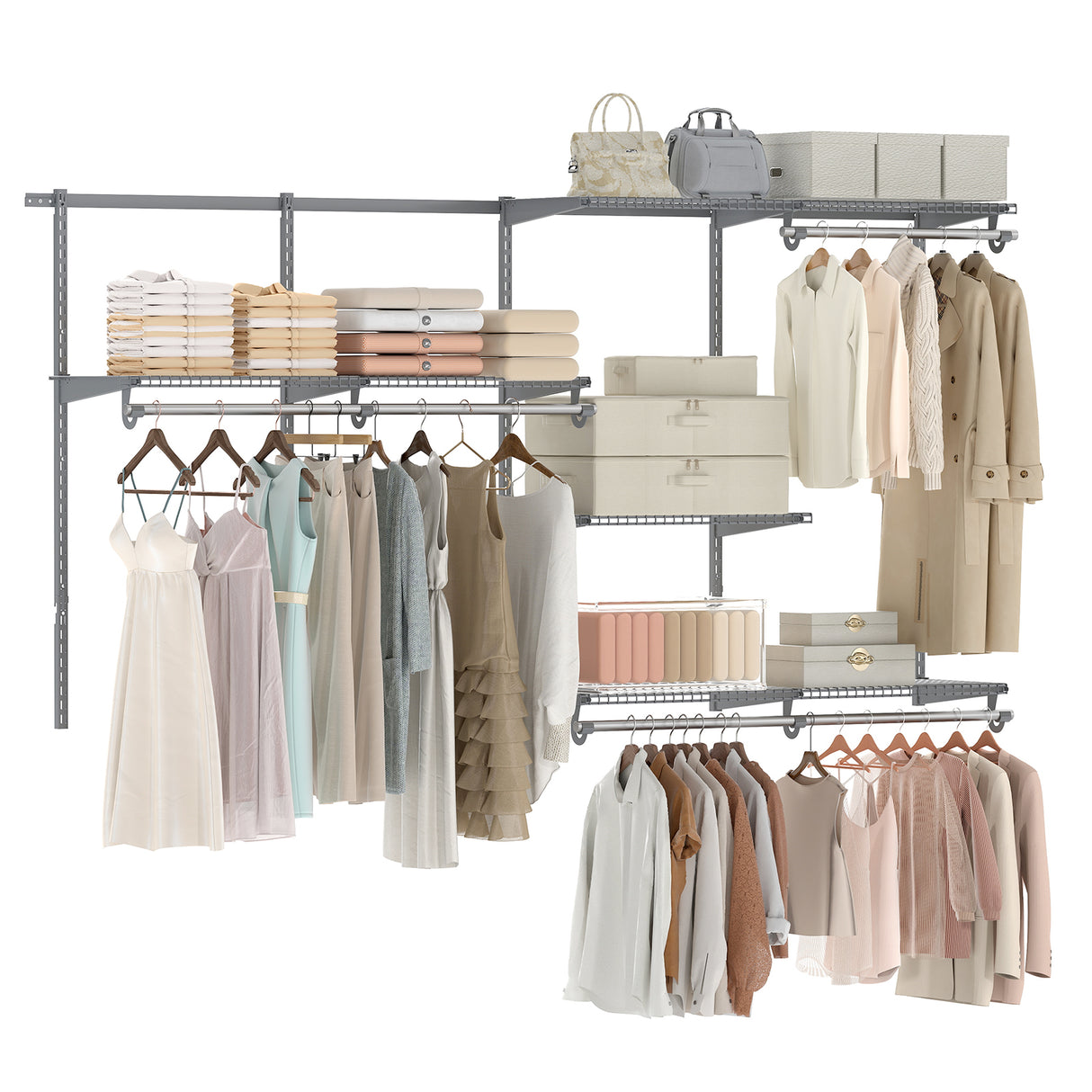 Closet System 4-8 FT Wall-Mounted Closet Shelves and Rod-Gray