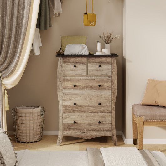 Closet Storage Organizer with 5 Folding Fabric Drawers and Anti-tipping Kit-Brown