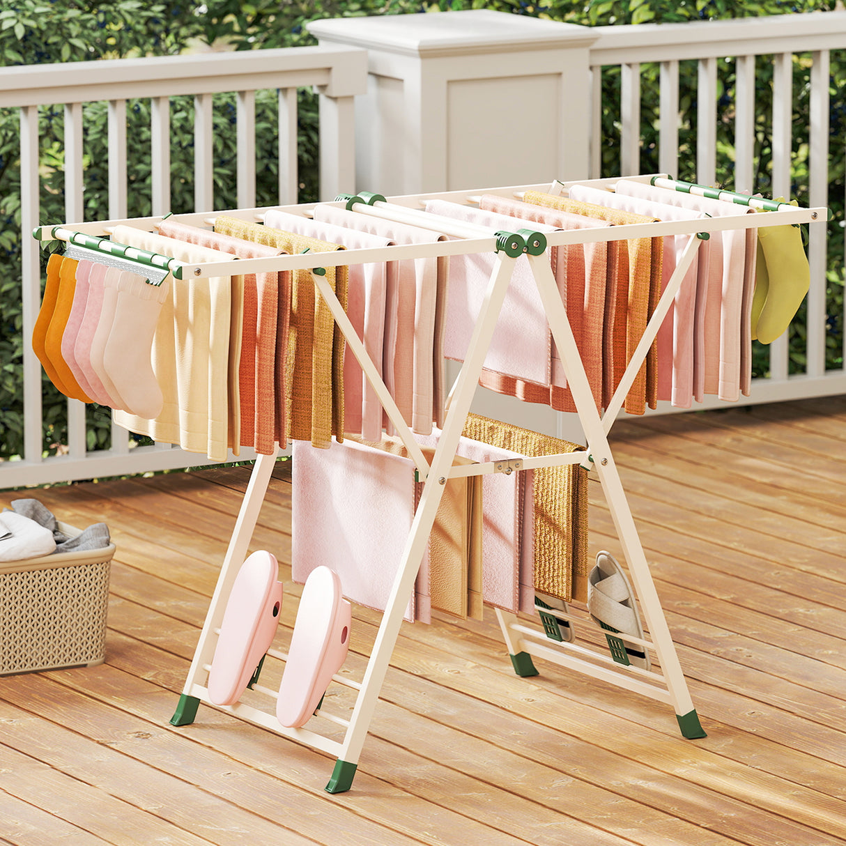 Clothes Drying Rack with Height Adjustable Wings-Beige