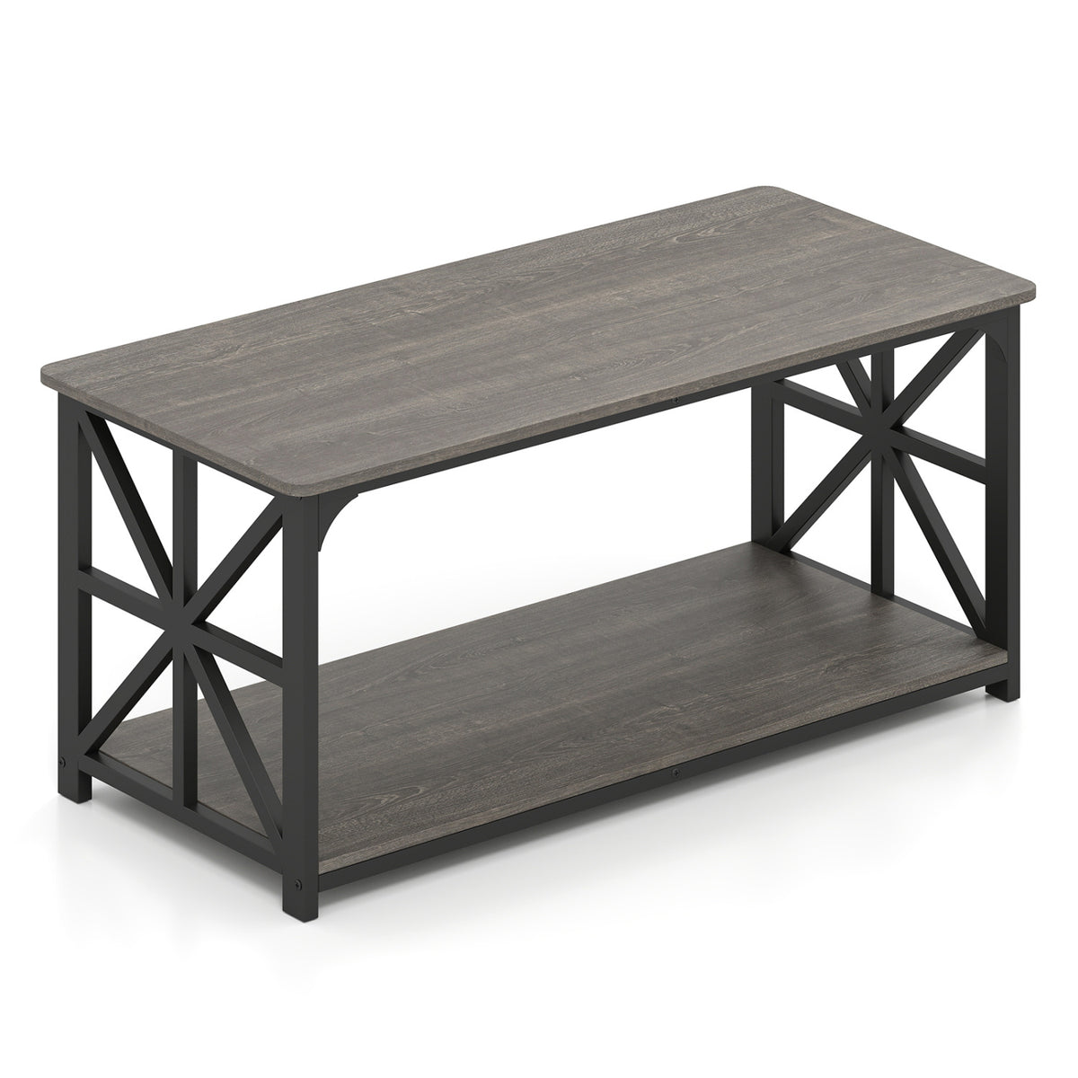 Coffee Table 2-Tier Center Table with Storage Shelf-Oak
