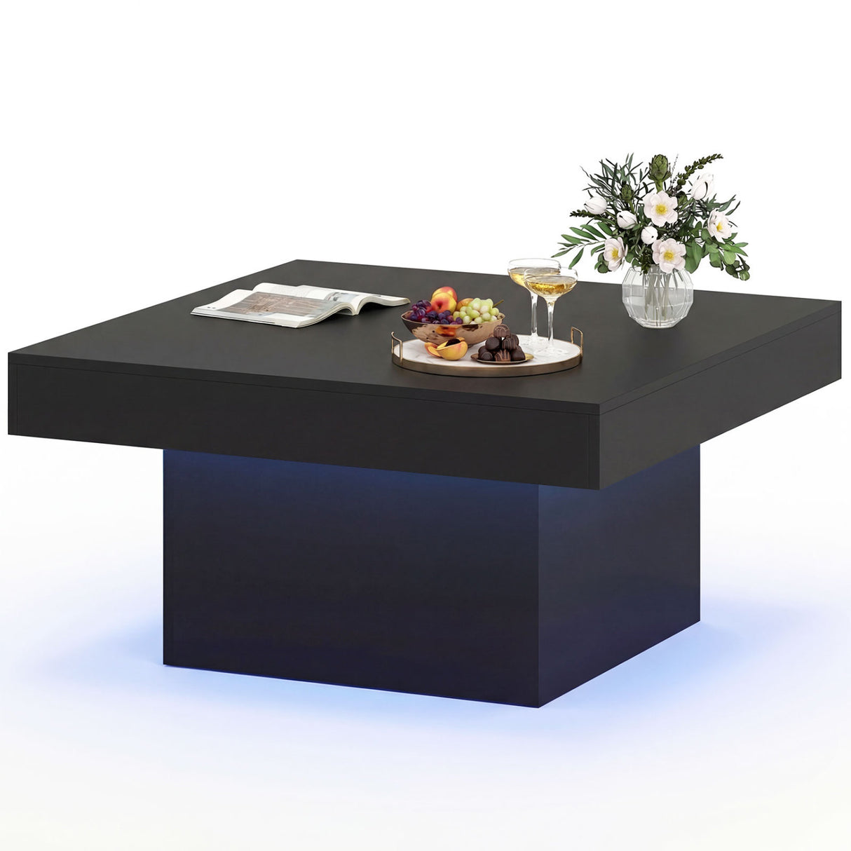 Coffee Table Accent Table with LED Lights and Dynamic Modes-Black