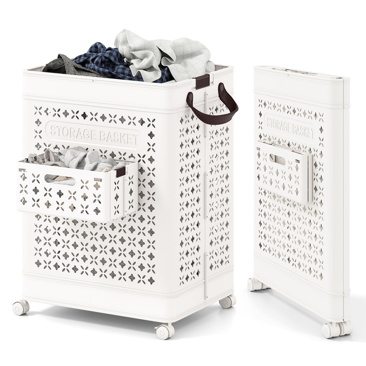 Collapsible Laundry Basket 20 Gallon Plastic Storage Bin-White
