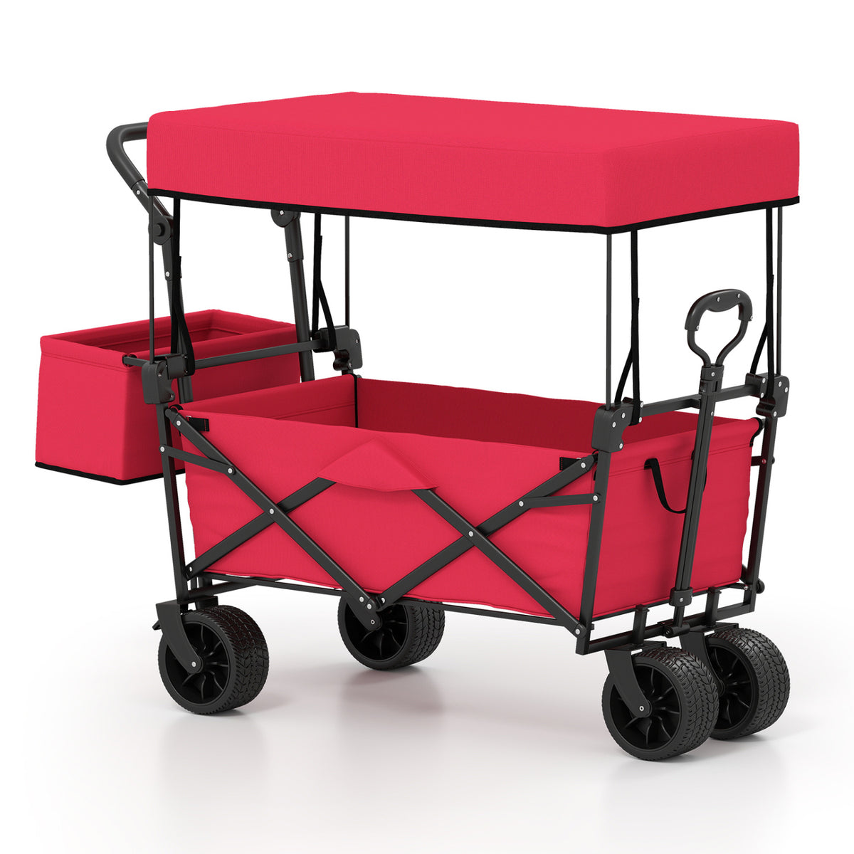 Collapsible Wagon with Removable Canopy and Detachable Storage Bag-Red