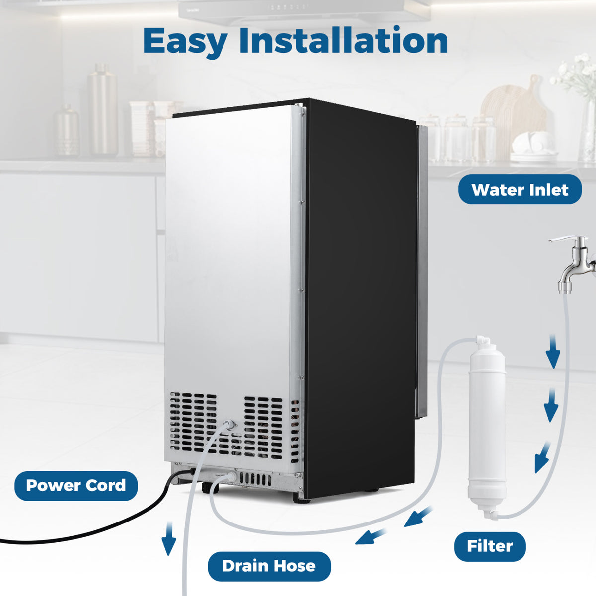 Commercial Under Counter Ice Maker 90 lbs/Day Built-in Freestanding Ice Making Machine