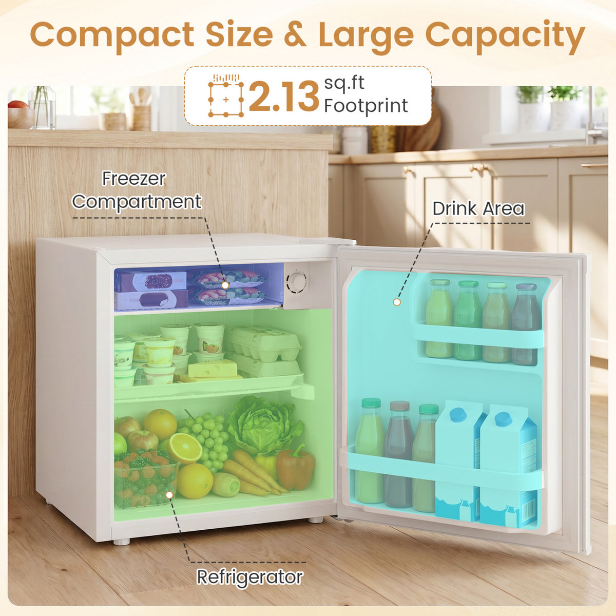 Compact Mini Fridge with 7-Level Adjustable Thermostat-White