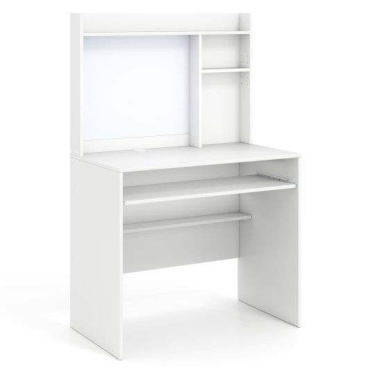 Compact Office Computer Desk with Hutch Magnetic Whiteboard-White