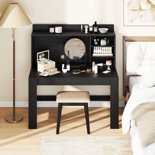 Modern Computer Desk with Hutch and Storage Shelves-Black