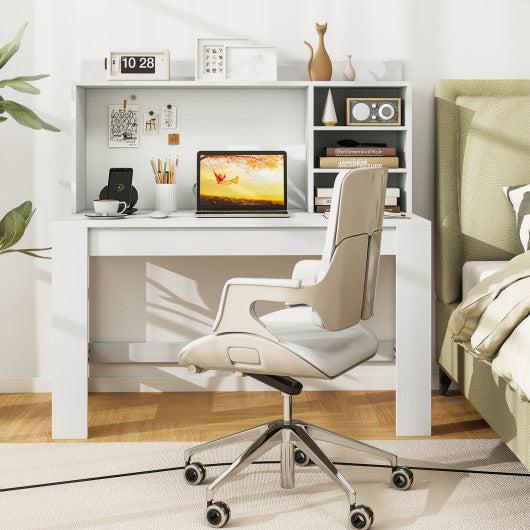 Modern Computer Desk with Hutch and Storage Shelves-White
