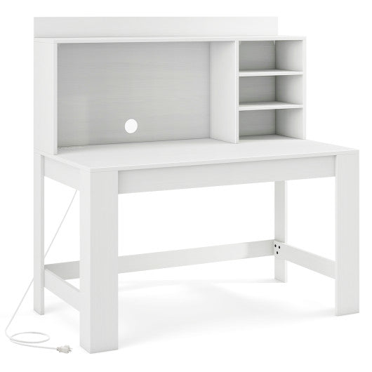Modern Computer Desk with Hutch and Storage Shelves-White