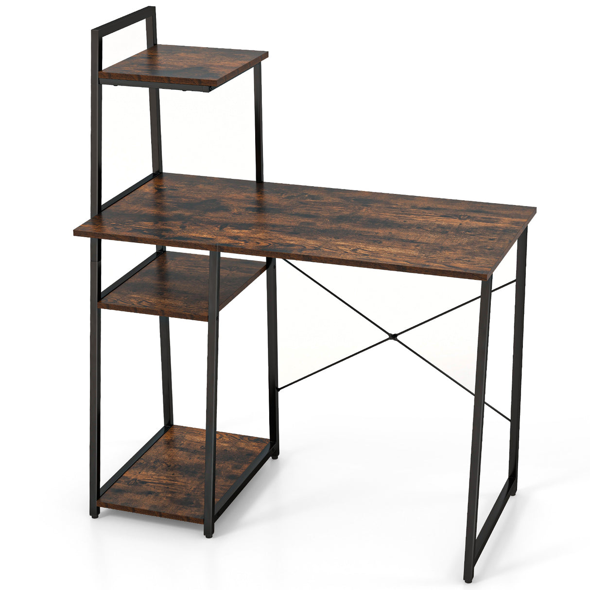 Compact Computer Desk Workstation with 4 Tier Shelves for Home and Office-Natural