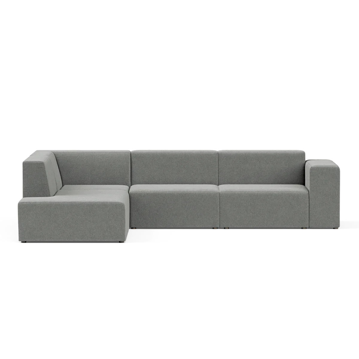 The Four-Seater Form Sectional is a contemporary, modular gray sofa displayed on a plain background, consisting of three sections with sleek, straight lines and a minimalist design.