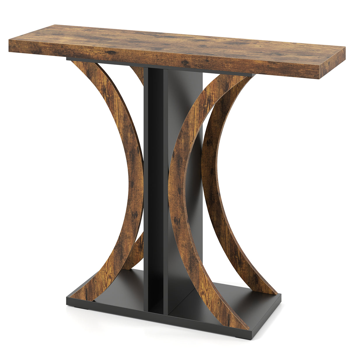 Console Table 39.5 Inch Rectangular Entryway Table with Geometric Frame-Rustic Brown