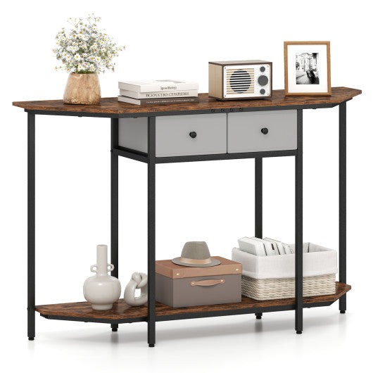 Console Table with 2 Drawers and Open Storage Shelf-Rustic Brown